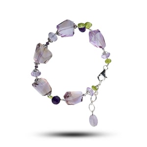 Браслет «Муза», камни сиреневый аметрин, аметист, хризолит, топаз