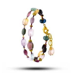 Браслет «Анютины глазки», камни кварц, турмалин, лазурит